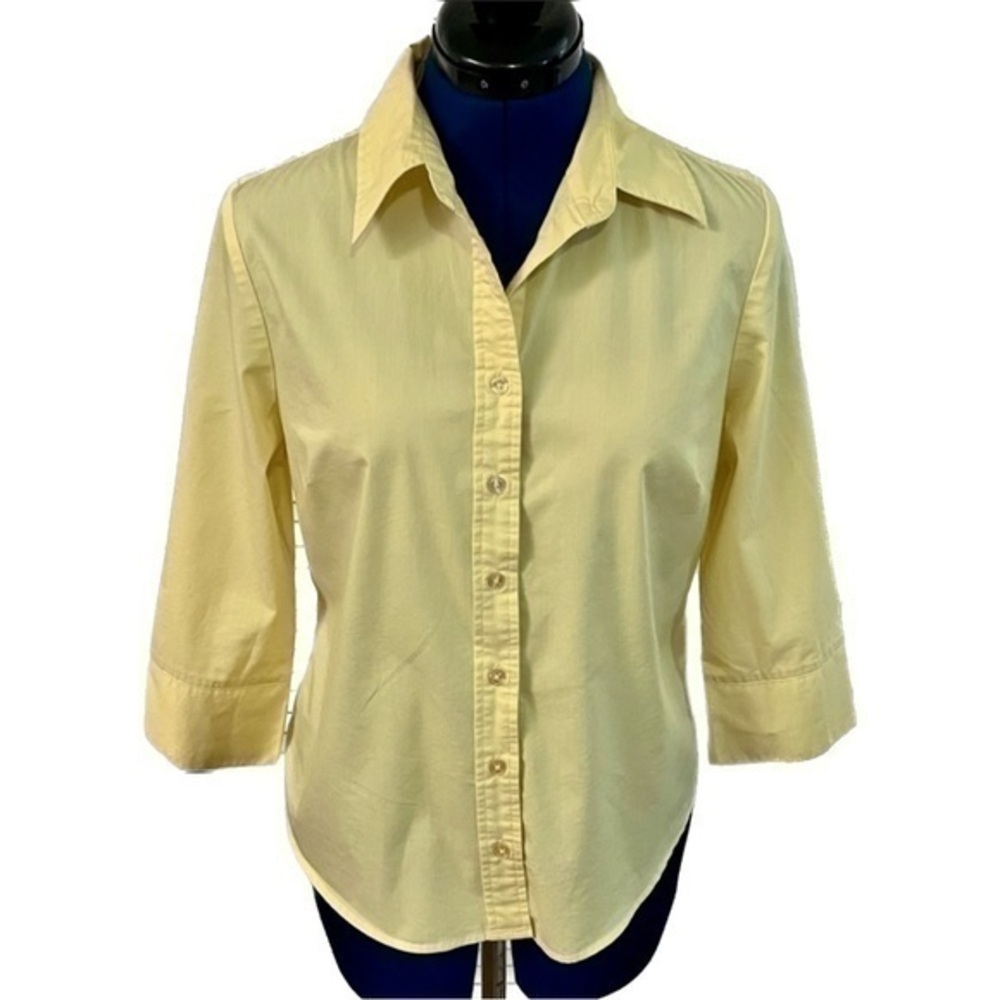Attention- Women's Classic 3/4 Sleeve Button Down Blouse Dress Shirt - Yellow